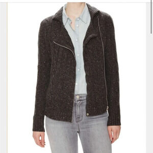 Autumn Cashmere 100% Cashmere Moto Cable Knit Zip Sweater Jacket